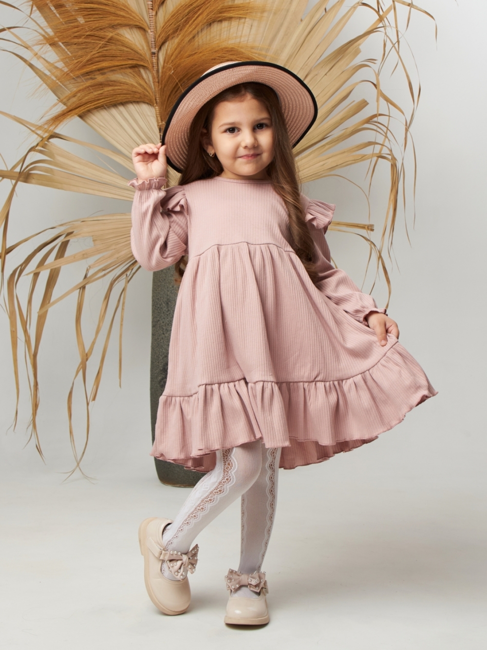 332. Платье детское из лапши, хлопок 100%, пудра, р. 98,104,110,116