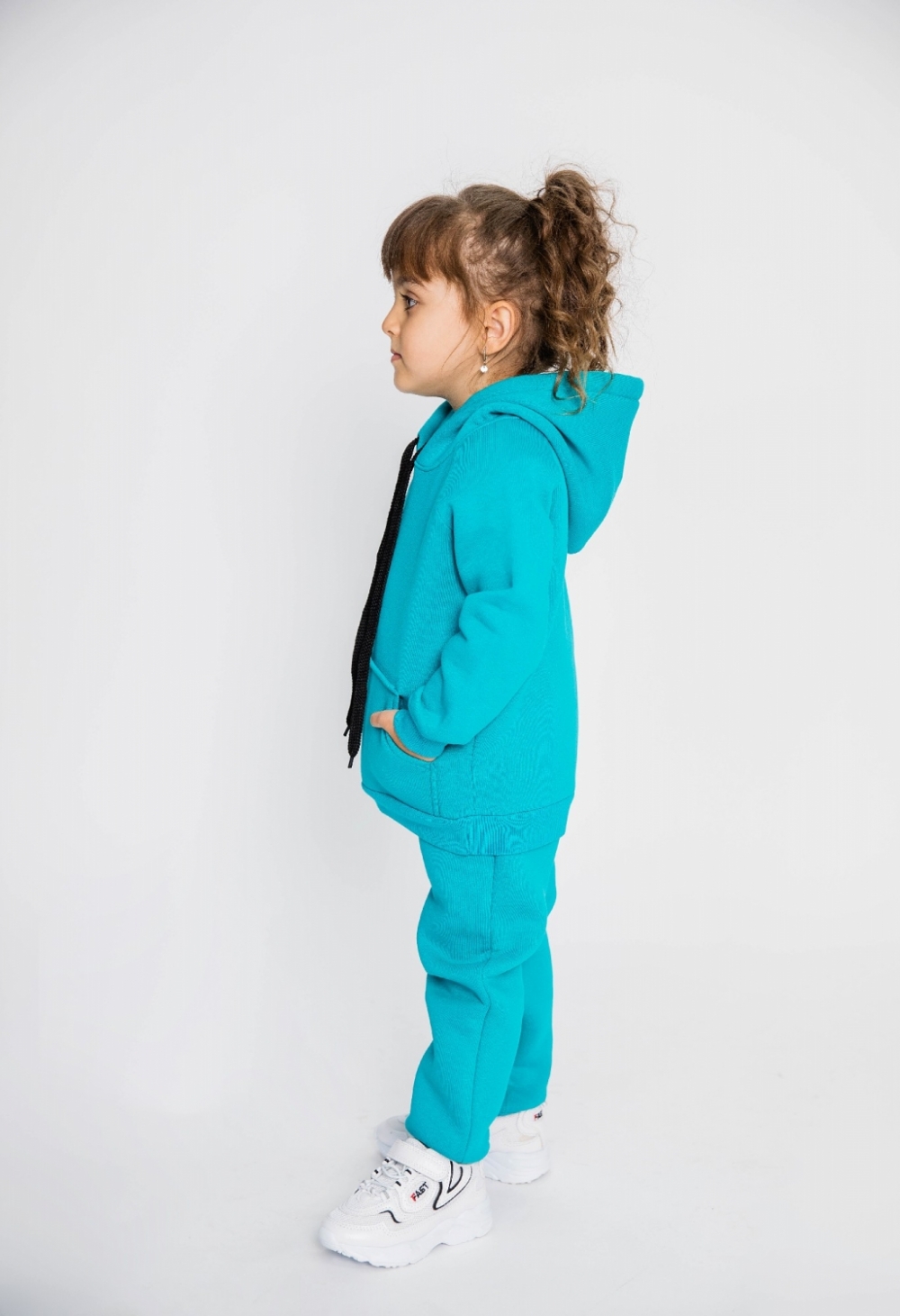 296-Б. Свитшот с капюшоном + Штаны, хлопок 65%, 35% ПЭ, 3-х нитка (начес) бирюза 146,152,158