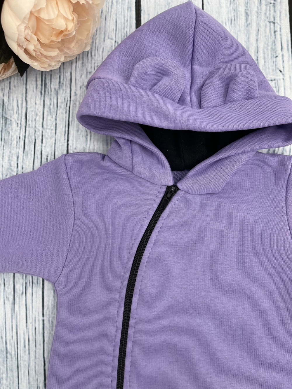 315-Л. Комбинезон с капюшоном, хлопок 65%, 35% ПЭ, 3-х нитка без начеса + интерлок 62,68,74,80