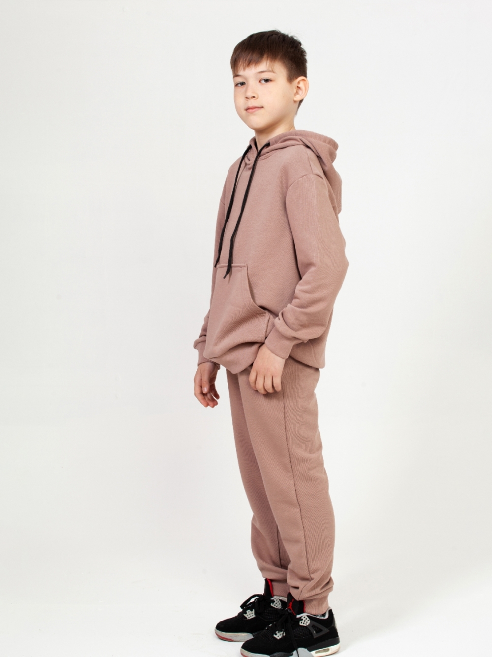 311-Ш. Свитшот с капюшоном + Штаны, хлопок 65%, 35% ПЭ, 3-х нитка ( без начеса) шоколад 146,152,158