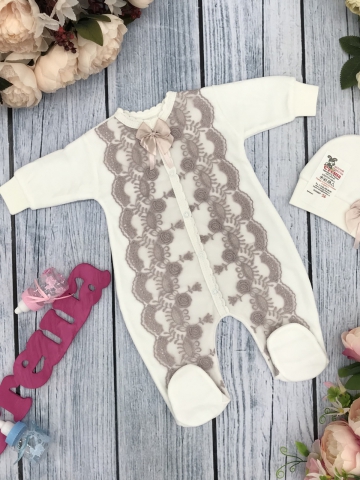 264-П. Комбинезон с шапкой, хлопок 80% велюр 20%  ПЭ, пудра