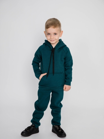 296-И. Свитшот с капюшоном + Штаны, хлопок 65%, 35% ПЭ, 3-х нитка (начес) изумрудный 122,128,134,140