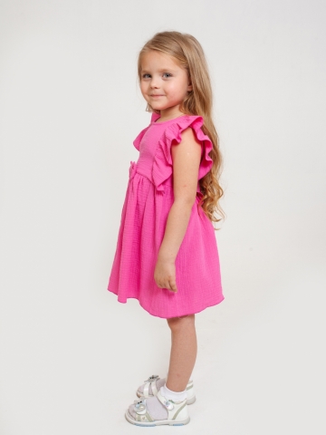 322-Ф. Платье из муслина детское, хлопок 100% фуксия, р. 122,128,134,140