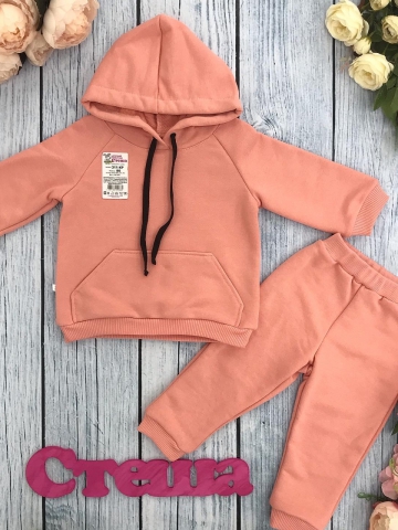 Купить оптом 311-ПР. Свитшот с капюшоном + Штаны, хлопок 65%, 35% ПЭ, 3-х нитка ( без начеса) персик 122,128,134,140 в Нефтеюганске