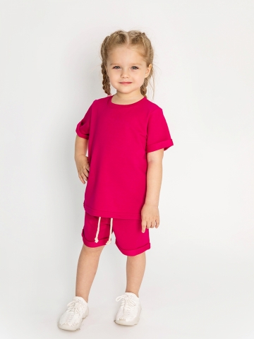 313-Ф. Футболка + шорты, хлопок 70%, 25% ПЭ, 5% лайкра 2 нитка петля, фуксия 122,128,134,140